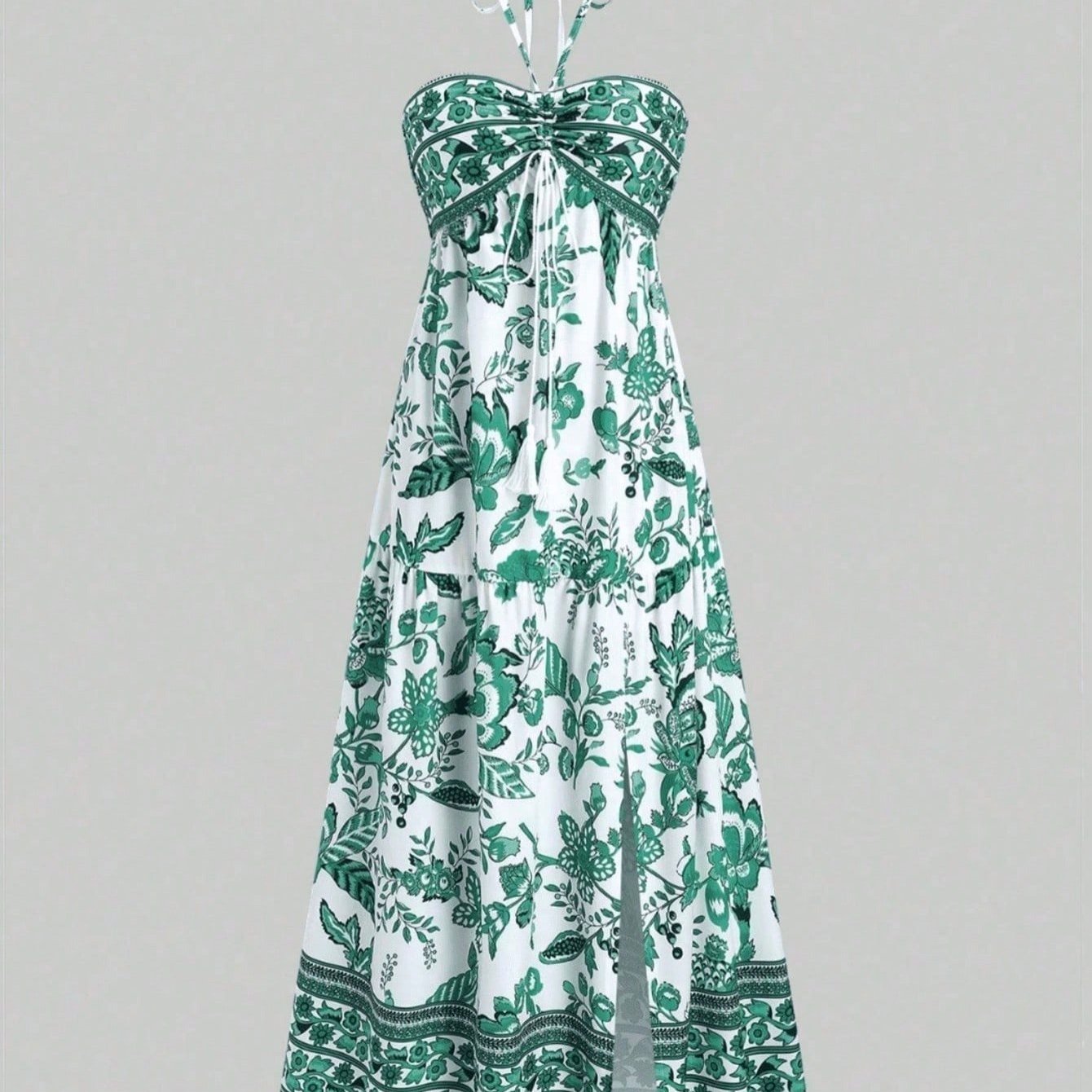 Vestido ISARA Estampado com Gola Halter – Estilo Fresco de Férias, Leve, Moderno e Perfeito para Looks Femininos Casuais