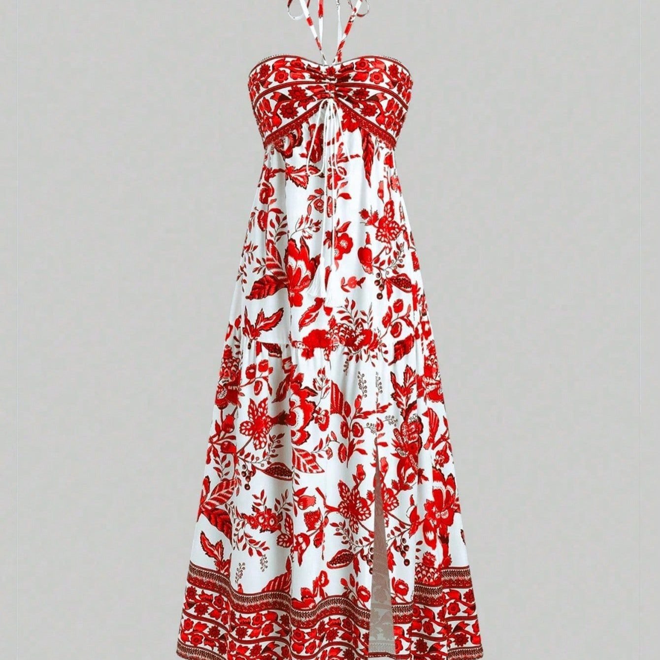 Vestido ISARA Estampado com Gola Halter – Estilo Fresco de Férias, Leve, Moderno e Perfeito para Looks Femininos Casuais