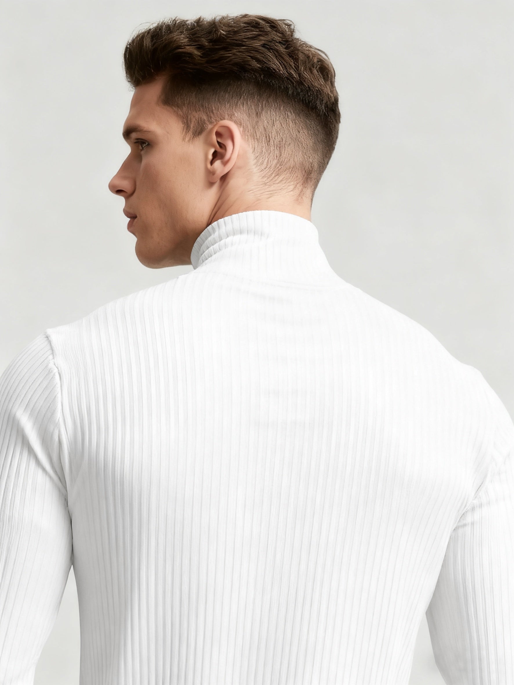 Camiseta Masculina de Manga Longa Gola Alta – Malha Confortável, Estilo Casual Moderno para o Outono, Tecido Macio com Elasticidade Média