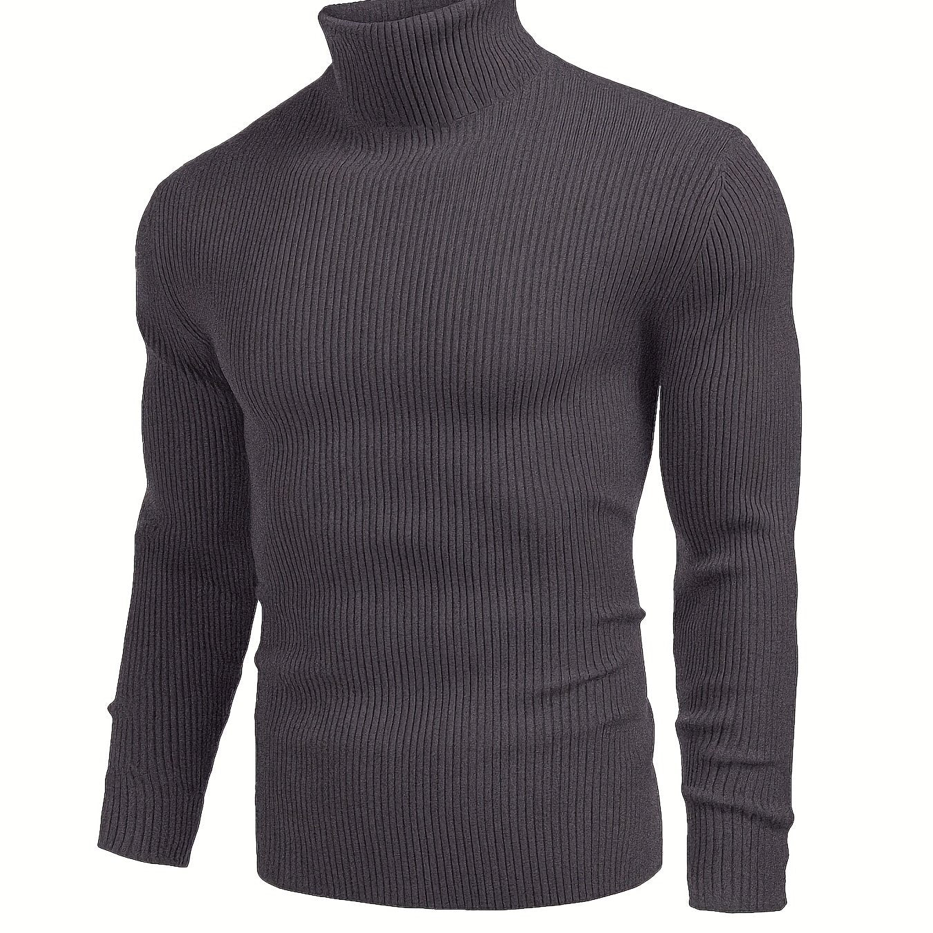 Camiseta Masculina de Manga Longa Gola Alta – Malha Confortável, Estilo Casual Moderno para o Outono, Tecido Macio com Elasticidade Média