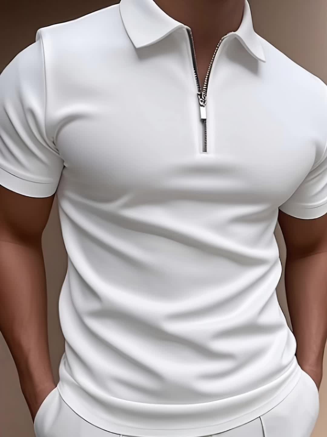 Camiseta Masculina com Meio Zíper – Preta, Leve, Elegante, Perfeita para Verão e Ocasiões Casuais