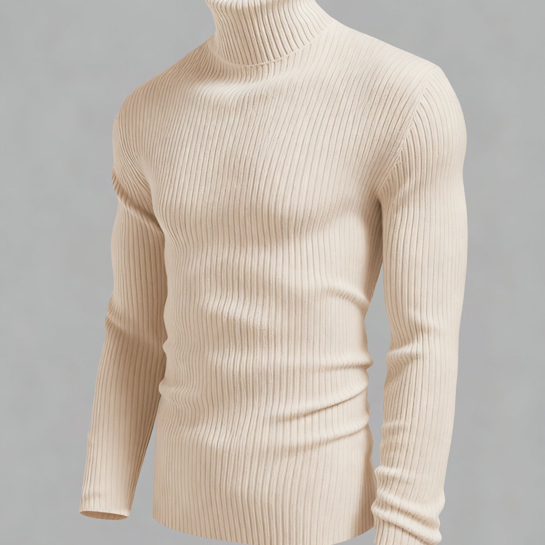 Camiseta Masculina de Manga Longa Gola Alta – Malha Confortável, Estilo Casual Moderno para o Outono, Tecido Macio com Elasticidade Média