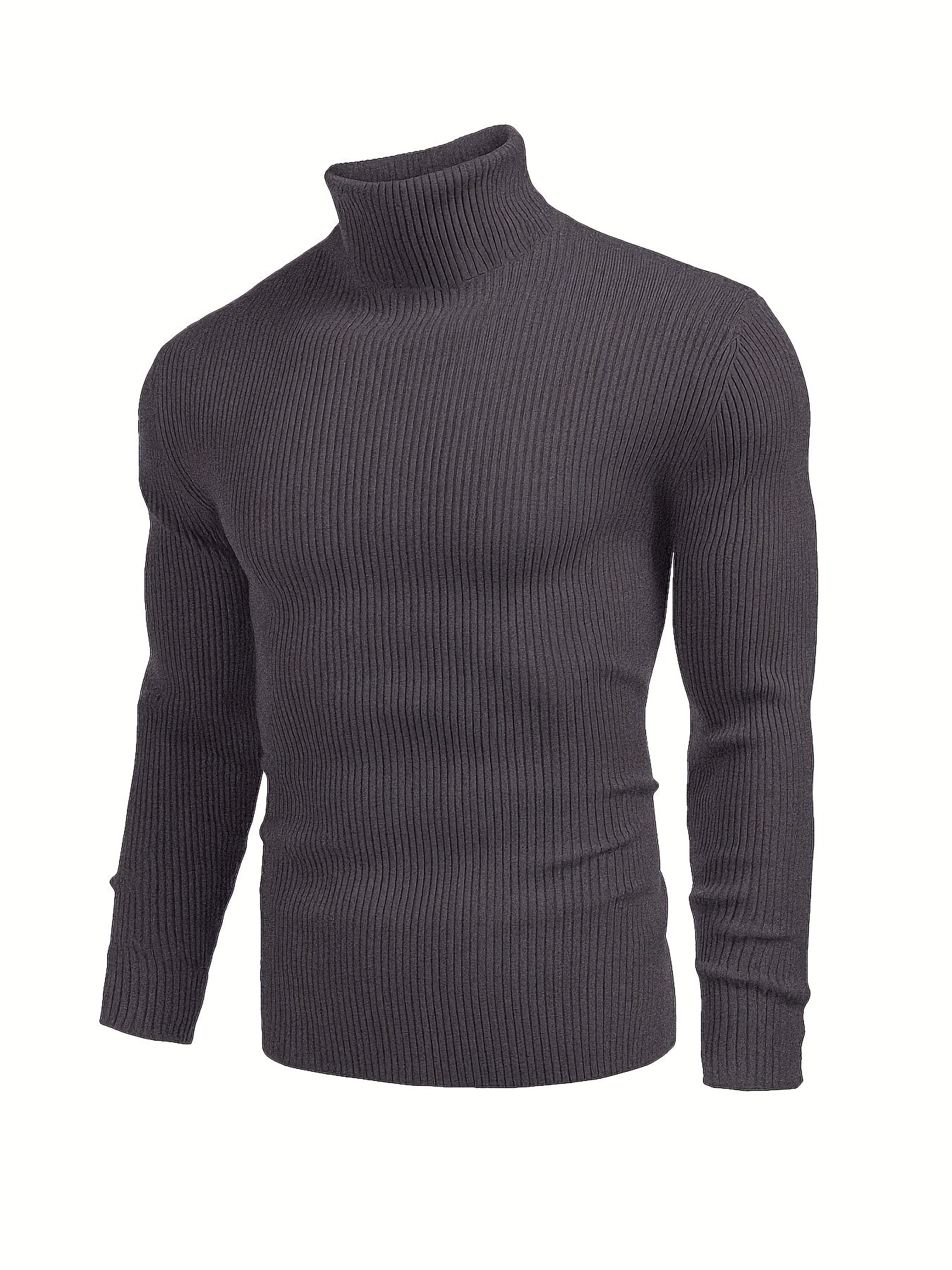 Camiseta Masculina de Manga Longa Gola Alta – Malha Confortável, Estilo Casual Moderno para o Outono, Tecido Macio com Elasticidade Média