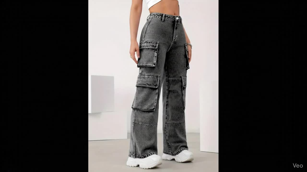 Calça Jeans Cargo Feminina – 4 Bolsos, Estilo Gringa, Conforto e Modelagem Casual para Uso Diário