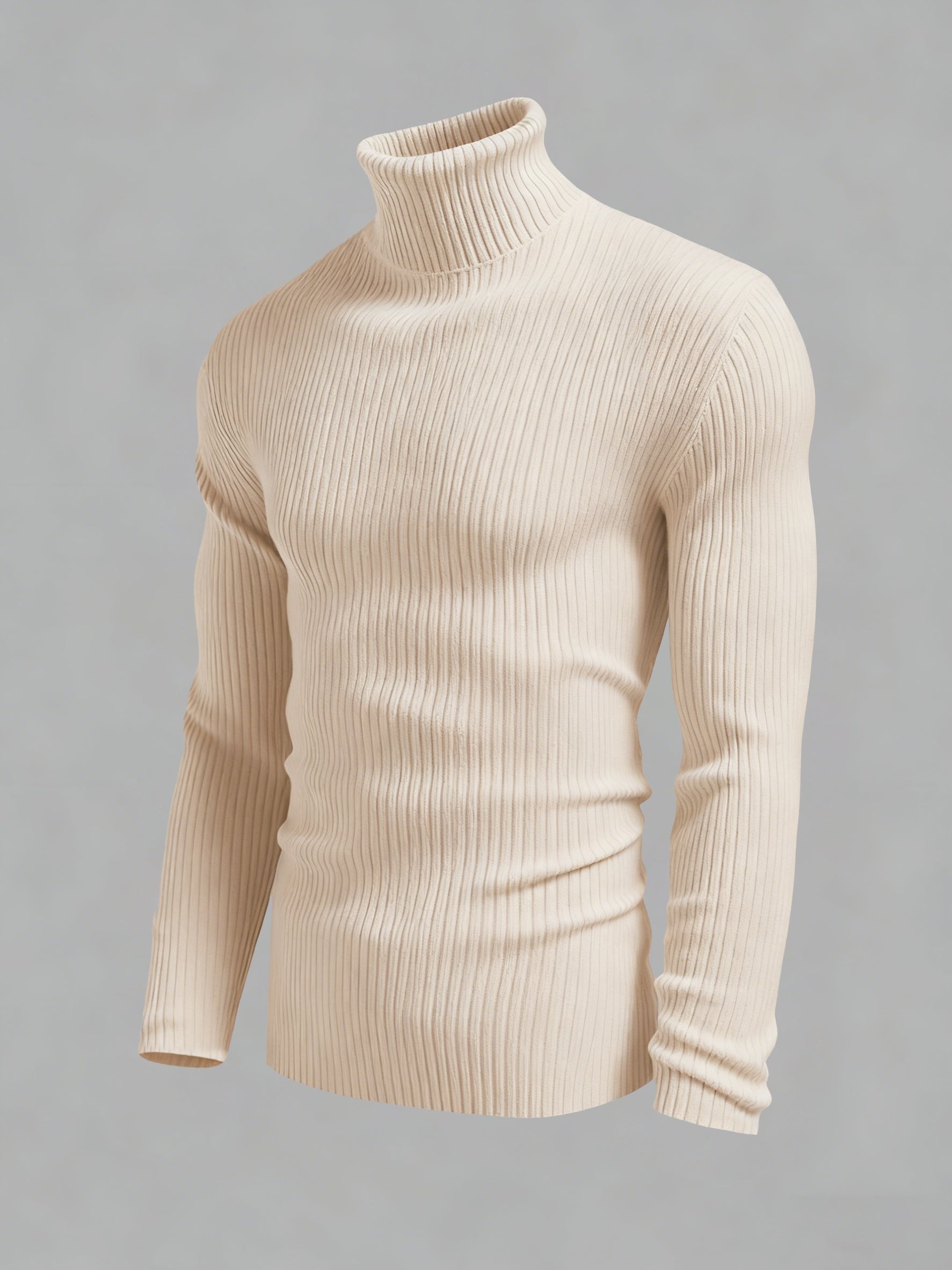 Camiseta Masculina de Manga Longa Gola Alta – Malha Confortável, Estilo Casual Moderno para o Outono, Tecido Macio com Elasticidade Média