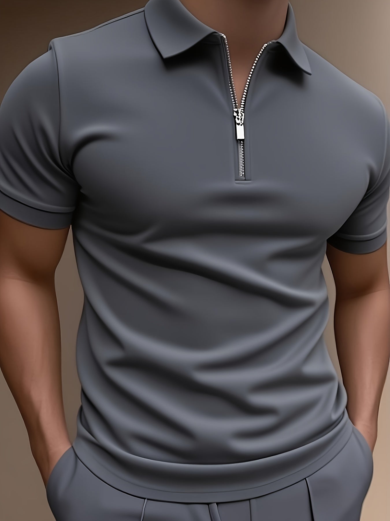 Camiseta Masculina com Meio Zíper – Preta, Leve, Elegante, Perfeita para Verão e Ocasiões Casuais