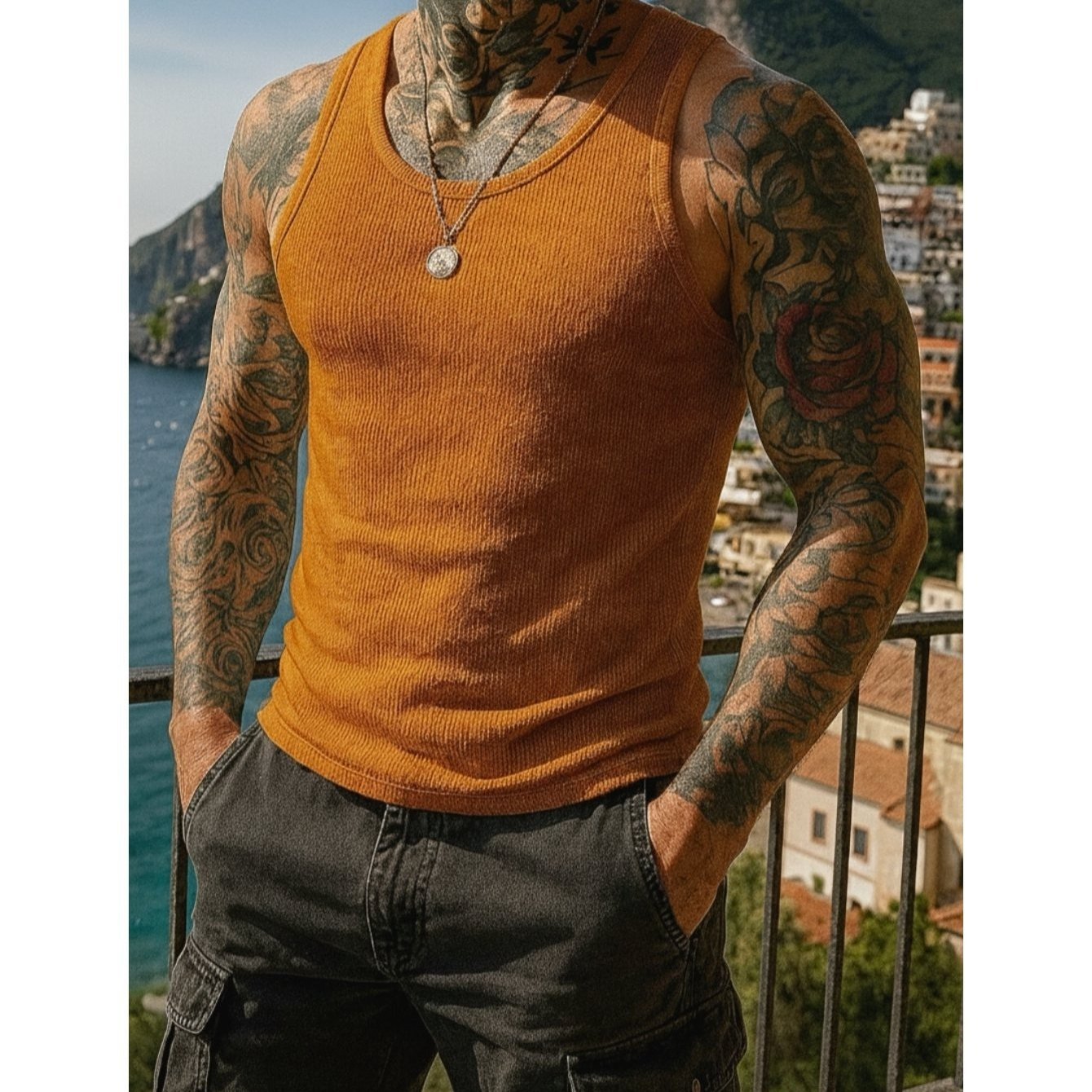 Regata Masculina Rendada Estilo Americano – Conforto, Estilo e Caimento Perfeito