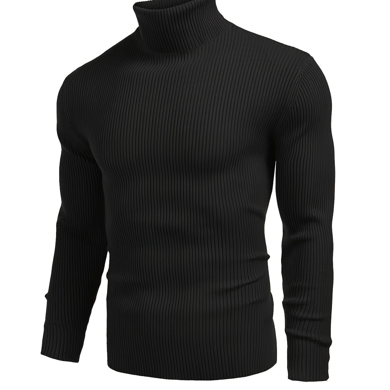 Camiseta Masculina de Manga Longa Gola Alta – Malha Confortável, Estilo Casual Moderno para o Outono, Tecido Macio com Elasticidade Média