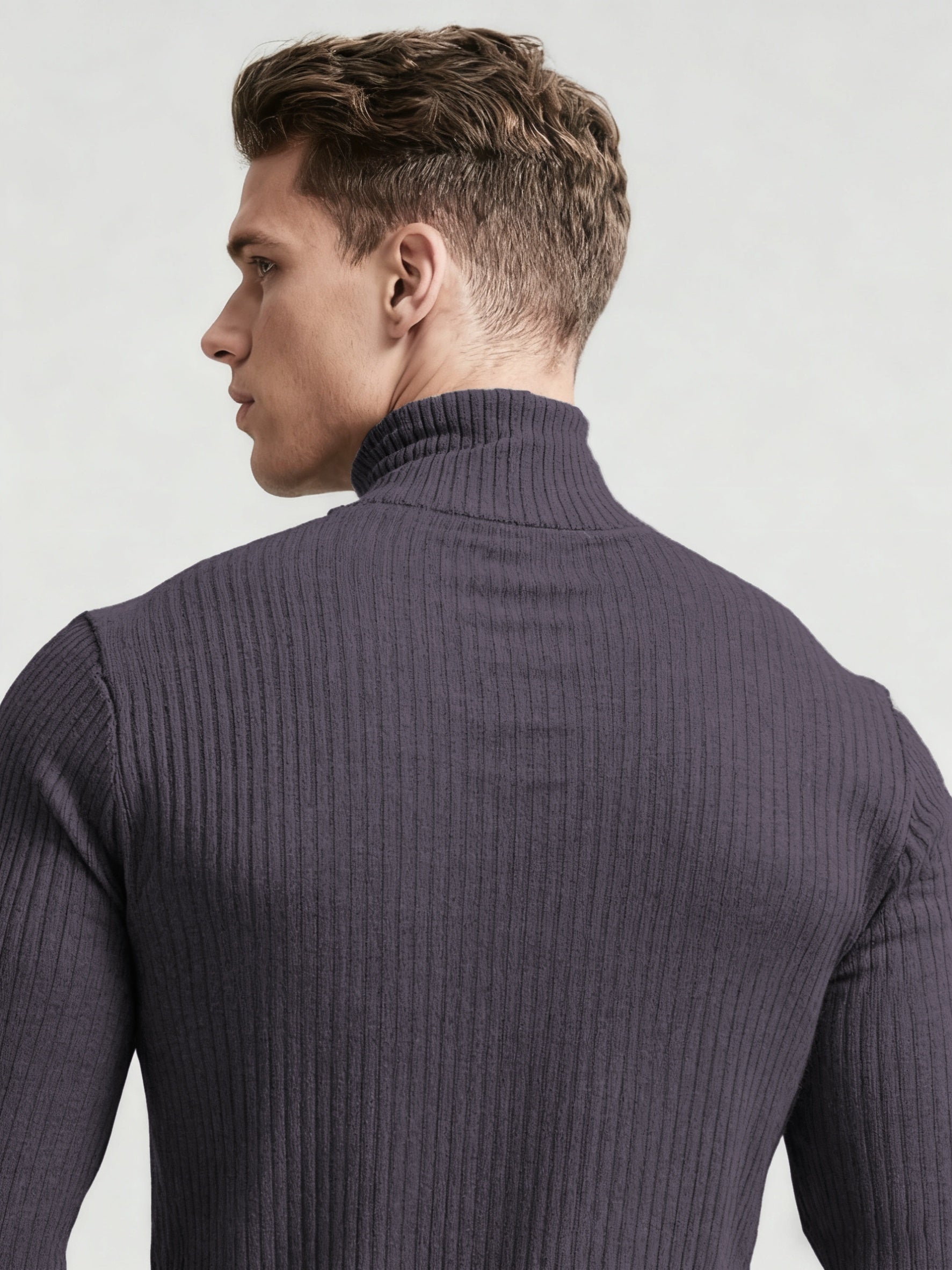 Camiseta Masculina de Manga Longa Gola Alta – Malha Confortável, Estilo Casual Moderno para o Outono, Tecido Macio com Elasticidade Média