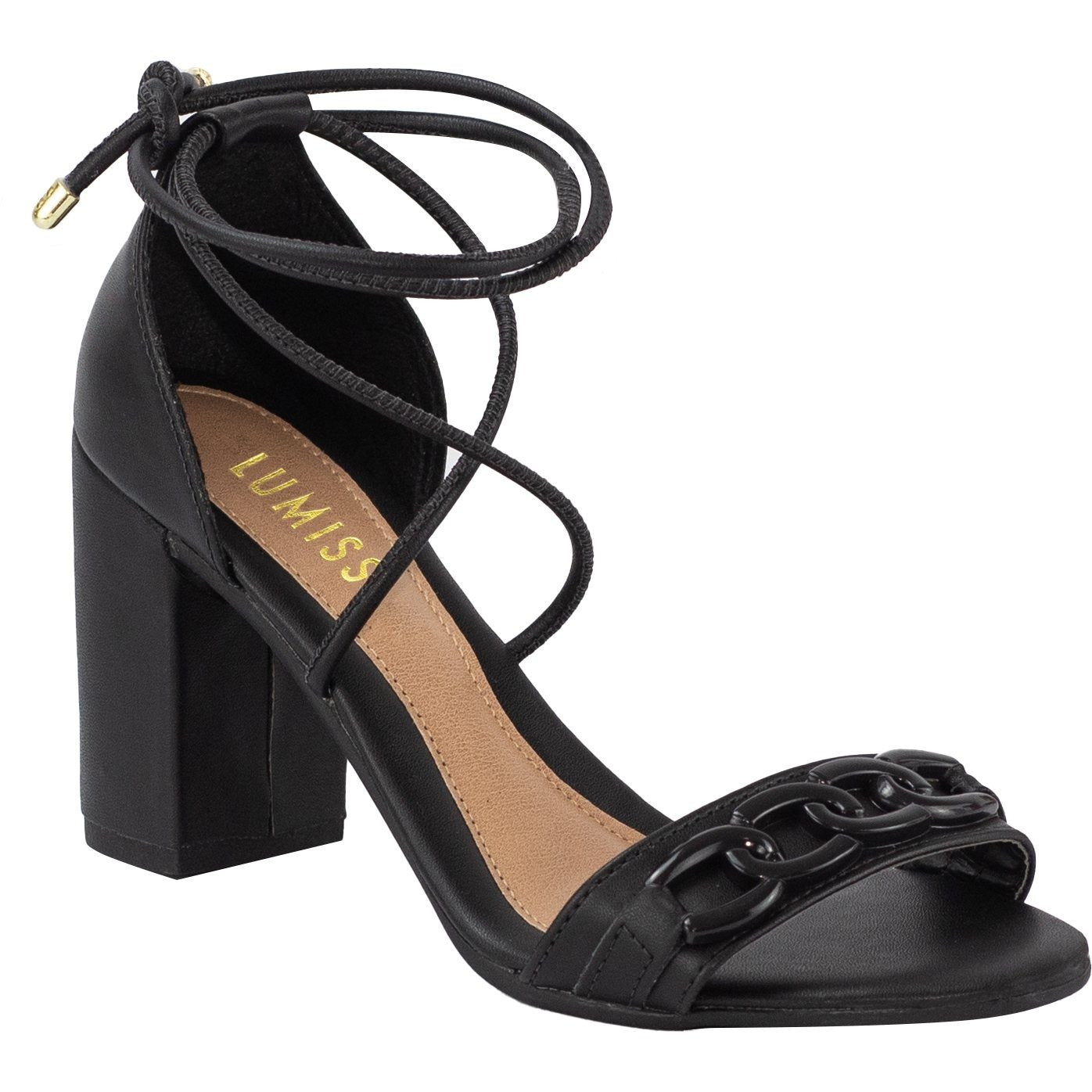 Sandália Feminina Lumiss Salto Alto Grosso – Confortável, com Corrente e Design Moderno Estilo Blogger