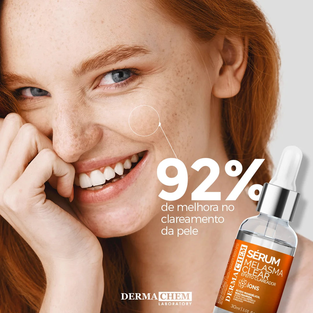 Kit 3 Skincare Vitamina C Clareador Dermachem – Sérum Melasma Clear / Gel Facial Anti-Idade / Sabonete Facial Vitamina C