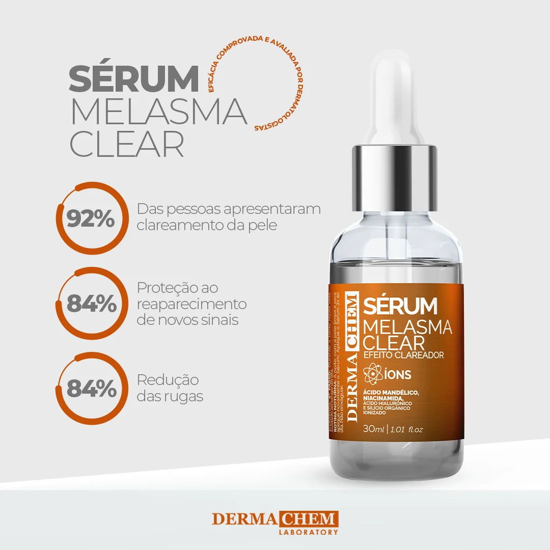 Kit 3 Skincare Vitamina C Clareador Dermachem – Sérum Melasma Clear / Gel Facial Anti-Idade / Sabonete Facial Vitamina C