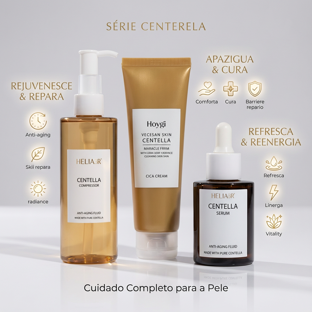 Kit Centella para Pele Sensível — Óleo Demaquilante + Cleanser + Sérum Calmante | Cuidado Diário Completo