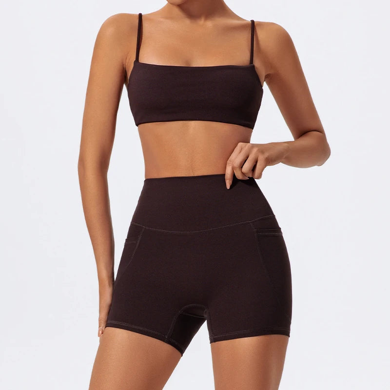Conjunto Fitness Feminino CTENKEVET 2 Peças – Top Secagem Rápida + Shorts de Alta Elasticidade | Yoga, Academia e Atividade Física