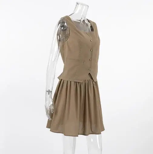 Conjunto Feminino Verão 2025 – Algodão Premium, Slim Fit, Khaki