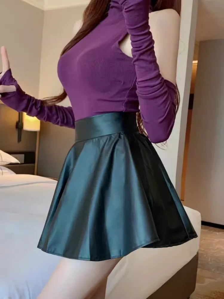 Mini Saia Feminina em Couro Sintético • Cintura Alta • Versátil para Festa, Noite e Dia a Dia