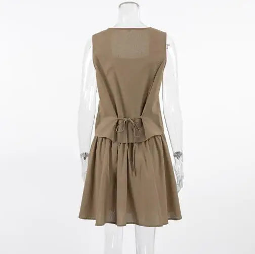 Conjunto Feminino Verão 2025 – Algodão Premium, Slim Fit, Khaki