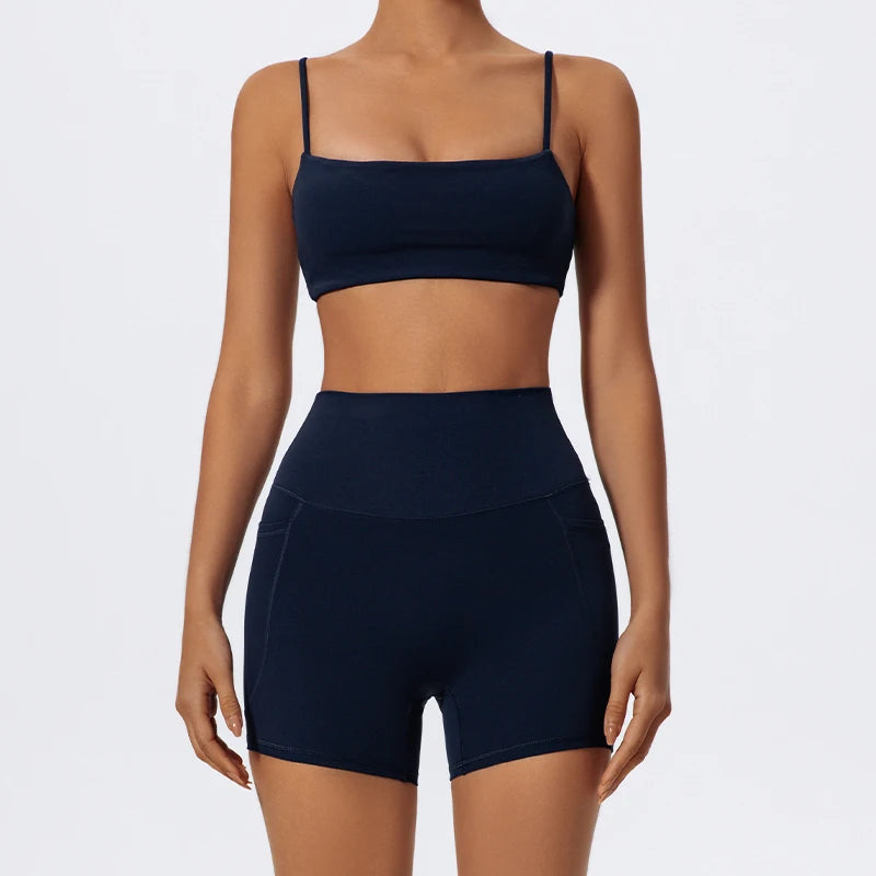 Conjunto Fitness Feminino CTENKEVET 2 Peças – Top Secagem Rápida + Shorts de Alta Elasticidade | Yoga, Academia e Atividade Física