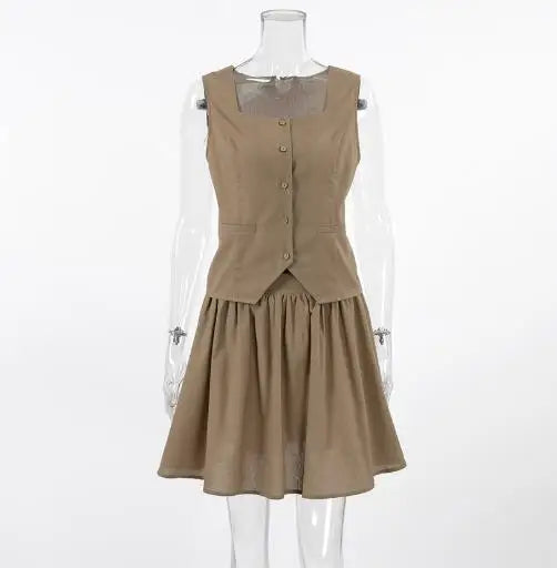 Conjunto Feminino Verão 2025 – Algodão Premium, Slim Fit, Khaki