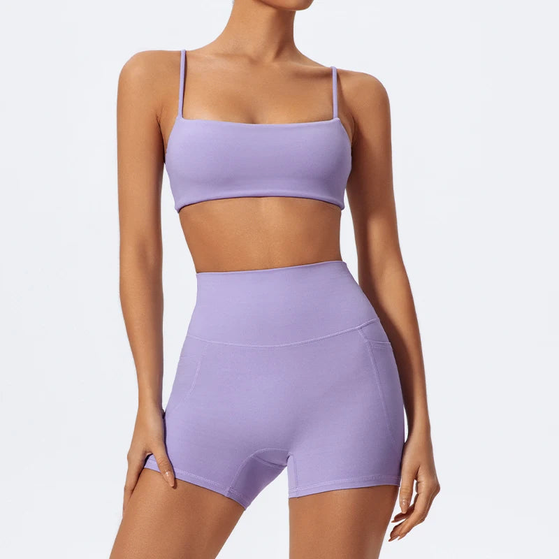 Conjunto Fitness Feminino CTENKEVET 2 Peças – Top Secagem Rápida + Shorts de Alta Elasticidade | Yoga, Academia e Atividade Física