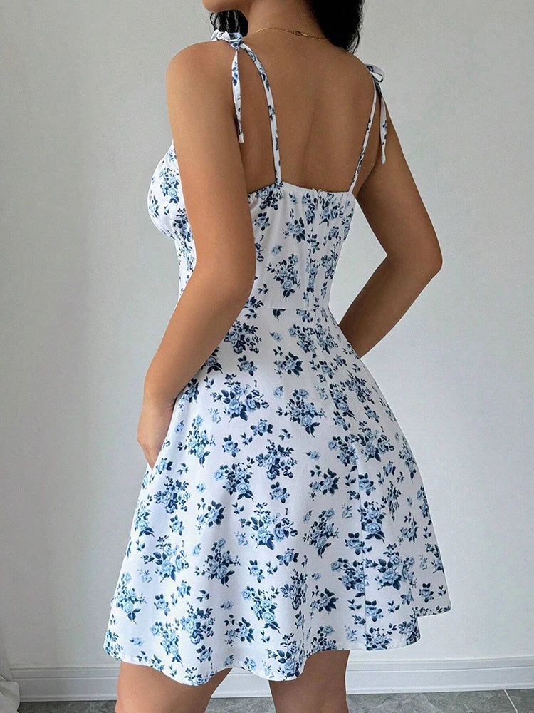 Vestido Curto Feminino de Verão – Alças Finas, Estampa Floral, 2025
