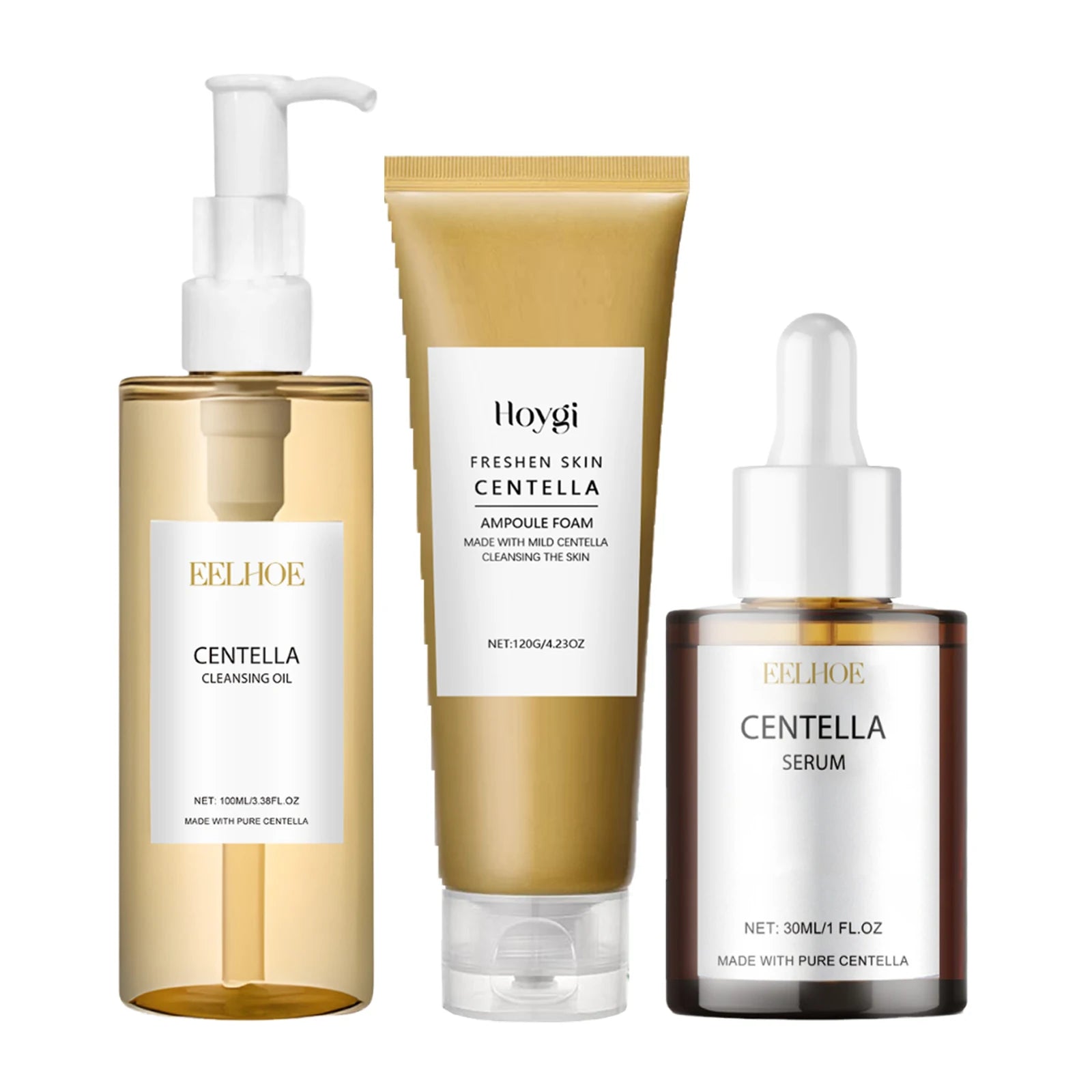 Kit Centella para Pele Sensível — Óleo Demaquilante + Cleanser + Sérum Calmante | Cuidado Diário Completo