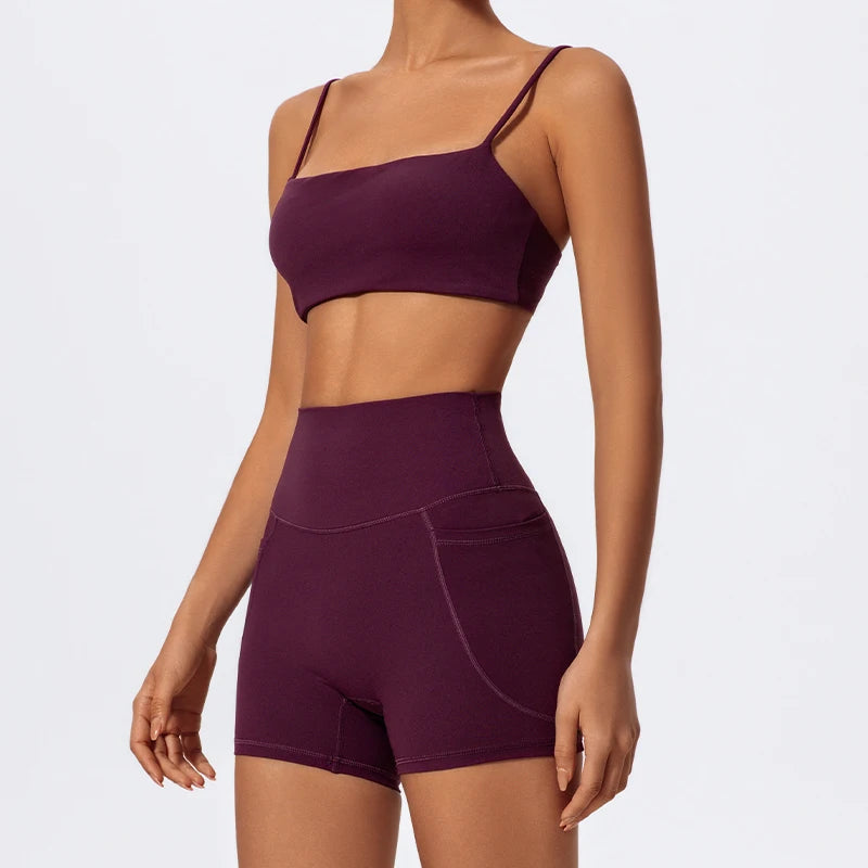 Conjunto Fitness Feminino CTENKEVET 2 Peças – Top Secagem Rápida + Shorts de Alta Elasticidade | Yoga, Academia e Atividade Física