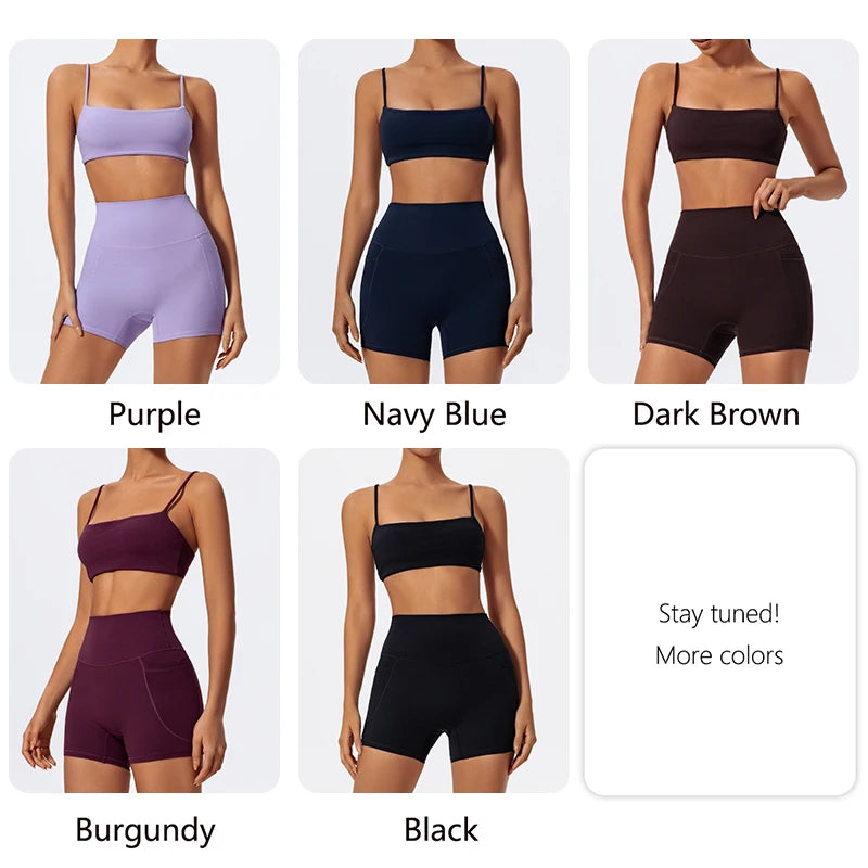 Conjunto Fitness Feminino CTENKEVET 2 Peças – Top Secagem Rápida + Shorts de Alta Elasticidade | Yoga, Academia e Atividade Física