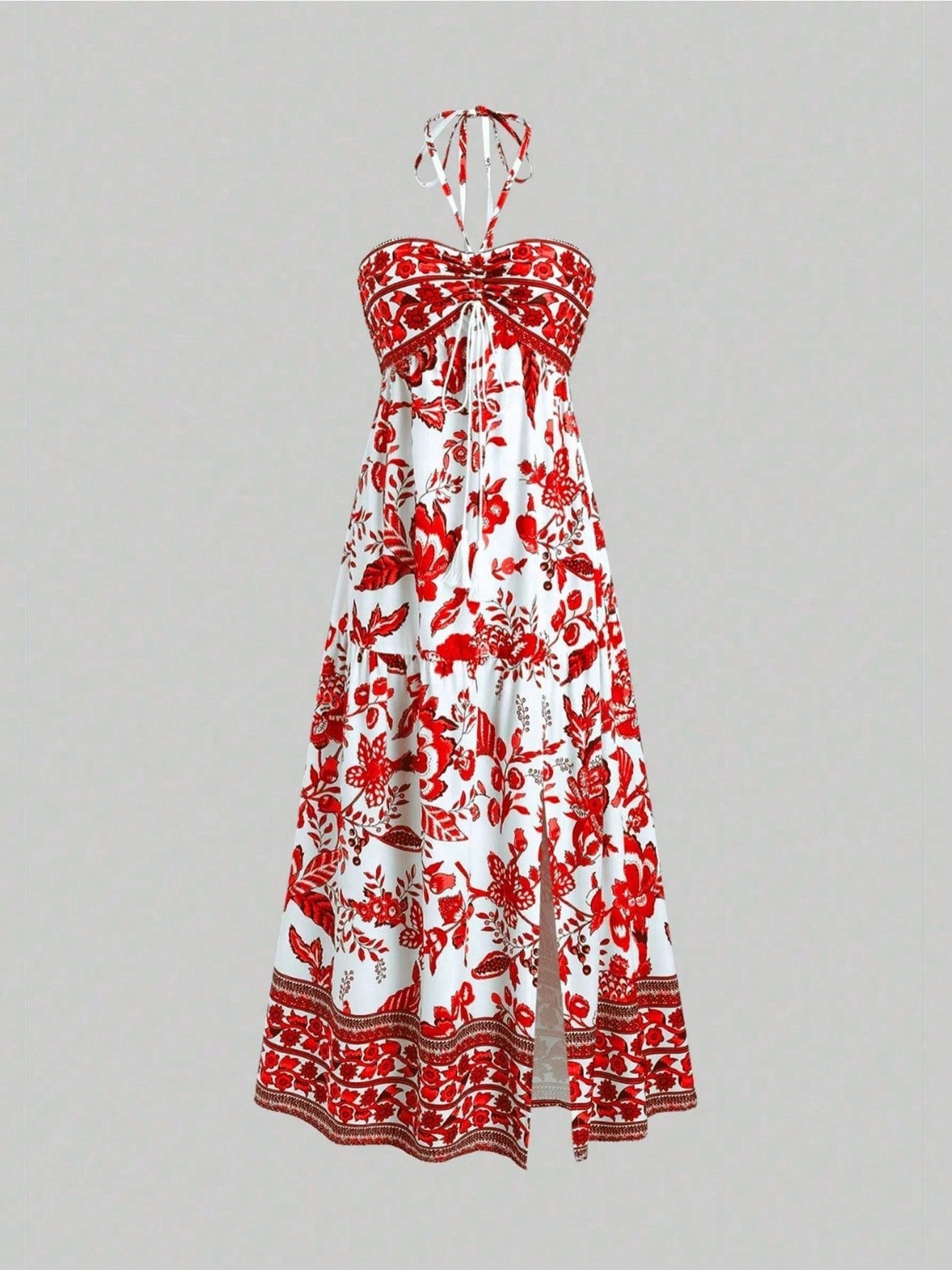 Vestido ISARA Estampado com Gola Halter – Estilo Fresco de Férias, Leve, Moderno e Perfeito para Looks Femininos Casuais