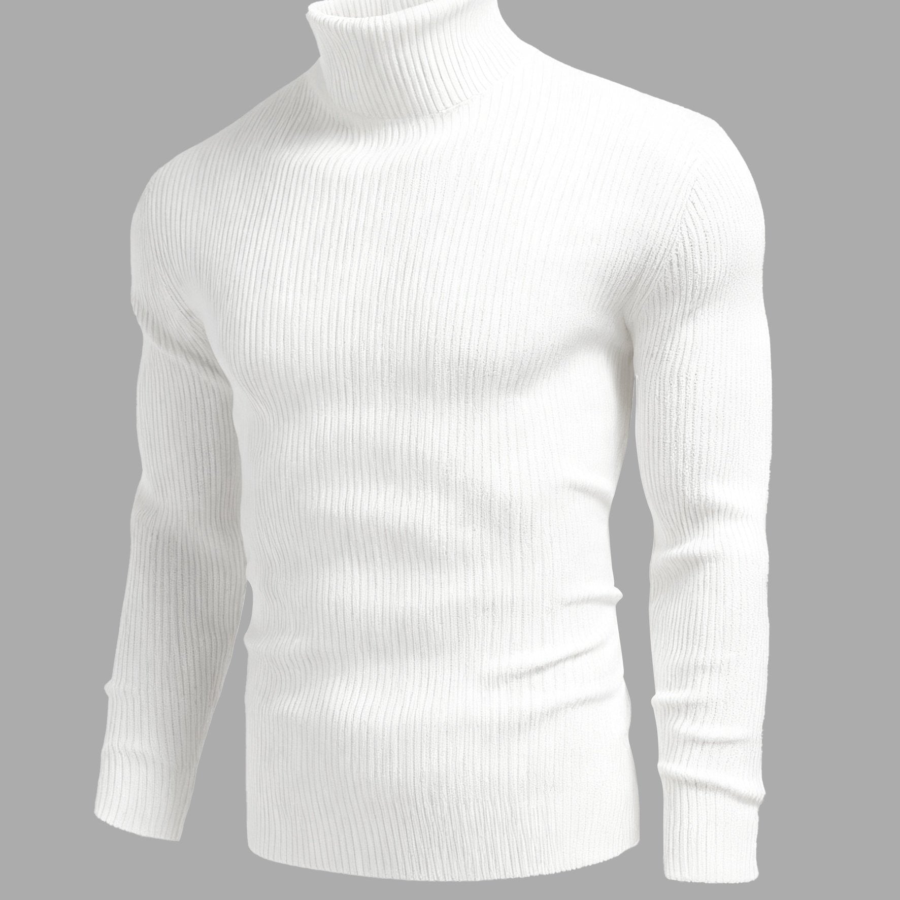 Camiseta Masculina de Manga Longa Gola Alta – Malha Confortável, Estilo Casual Moderno para o Outono, Tecido Macio com Elasticidade Média