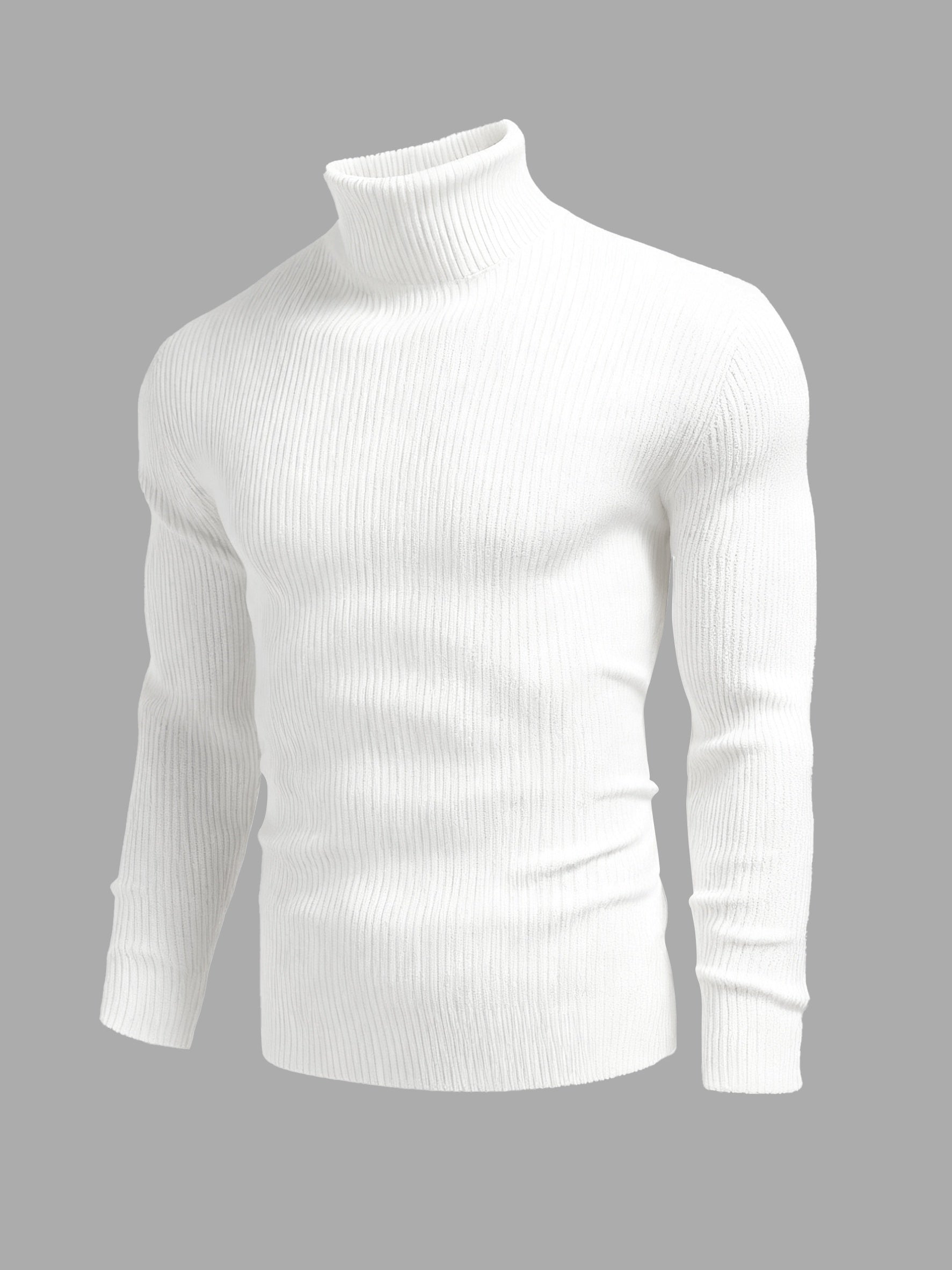 Camiseta Masculina de Manga Longa Gola Alta – Malha Confortável, Estilo Casual Moderno para o Outono, Tecido Macio com Elasticidade Média