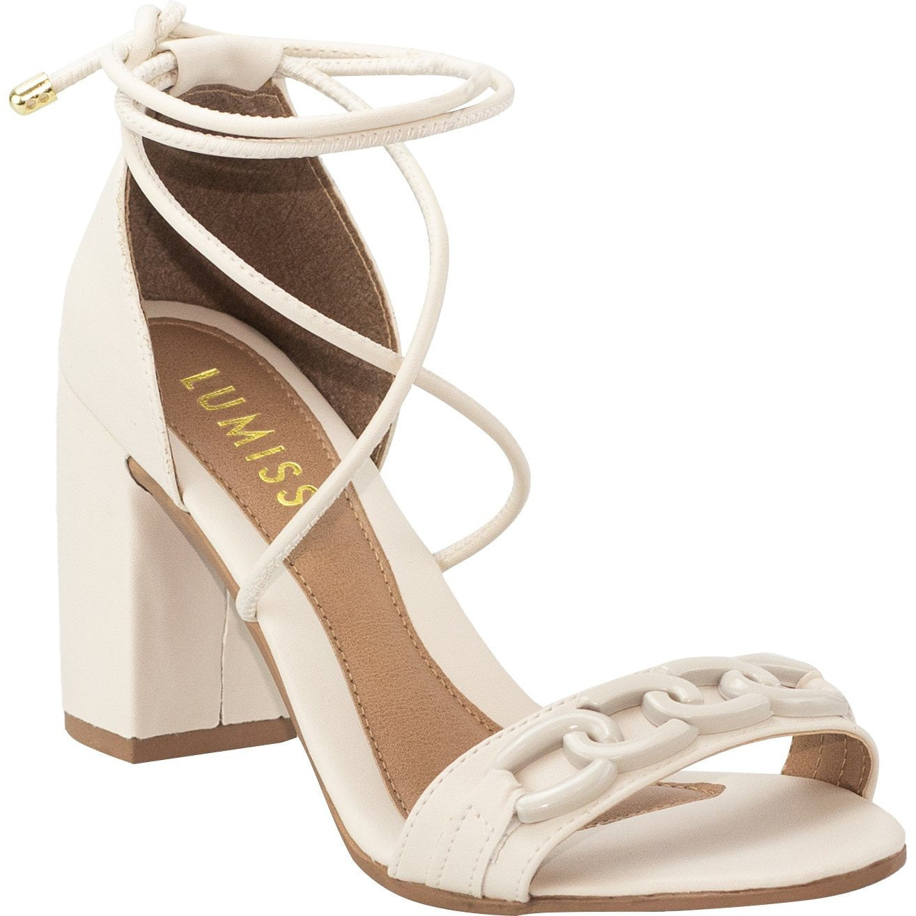 Sandália Feminina Lumiss Salto Alto Grosso – Confortável, com Corrente e Design Moderno Estilo Blogger