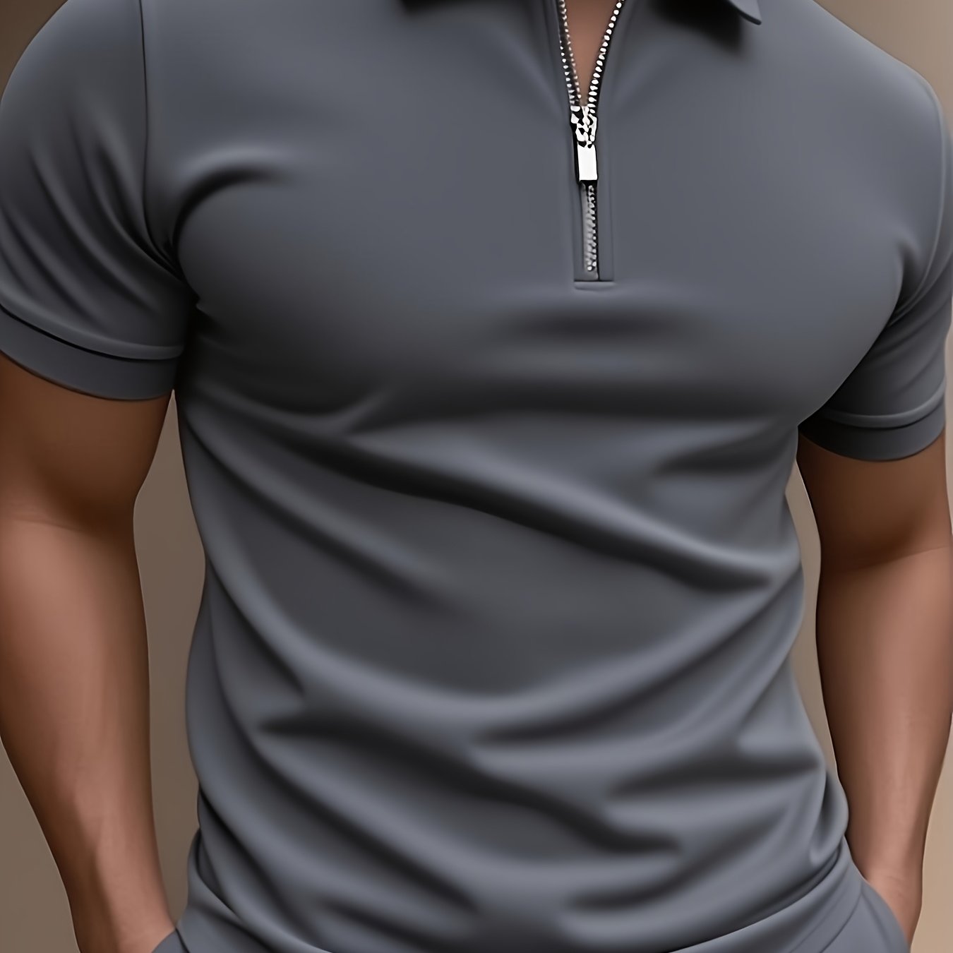 Camiseta Masculina com Meio Zíper – Preta, Leve, Elegante, Perfeita para Verão e Ocasiões Casuais