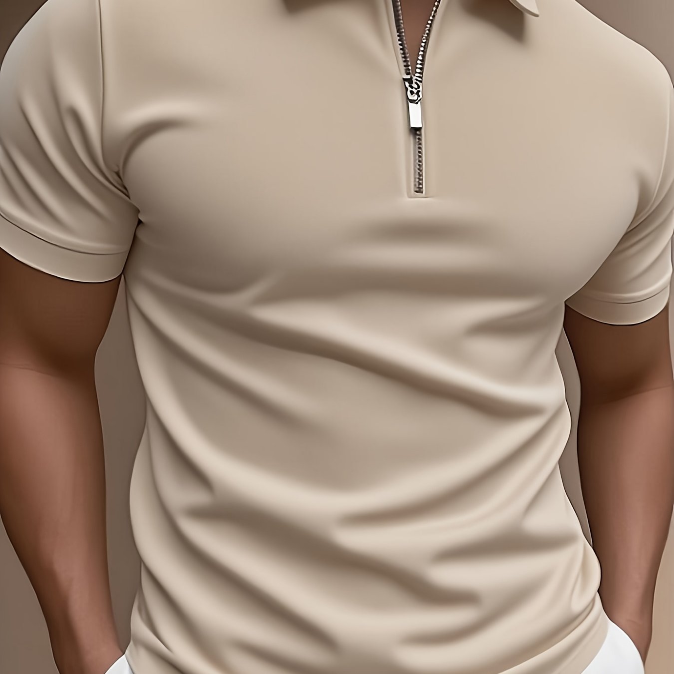 Camiseta Masculina com Meio Zíper – Preta, Leve, Elegante, Perfeita para Verão e Ocasiões Casuais