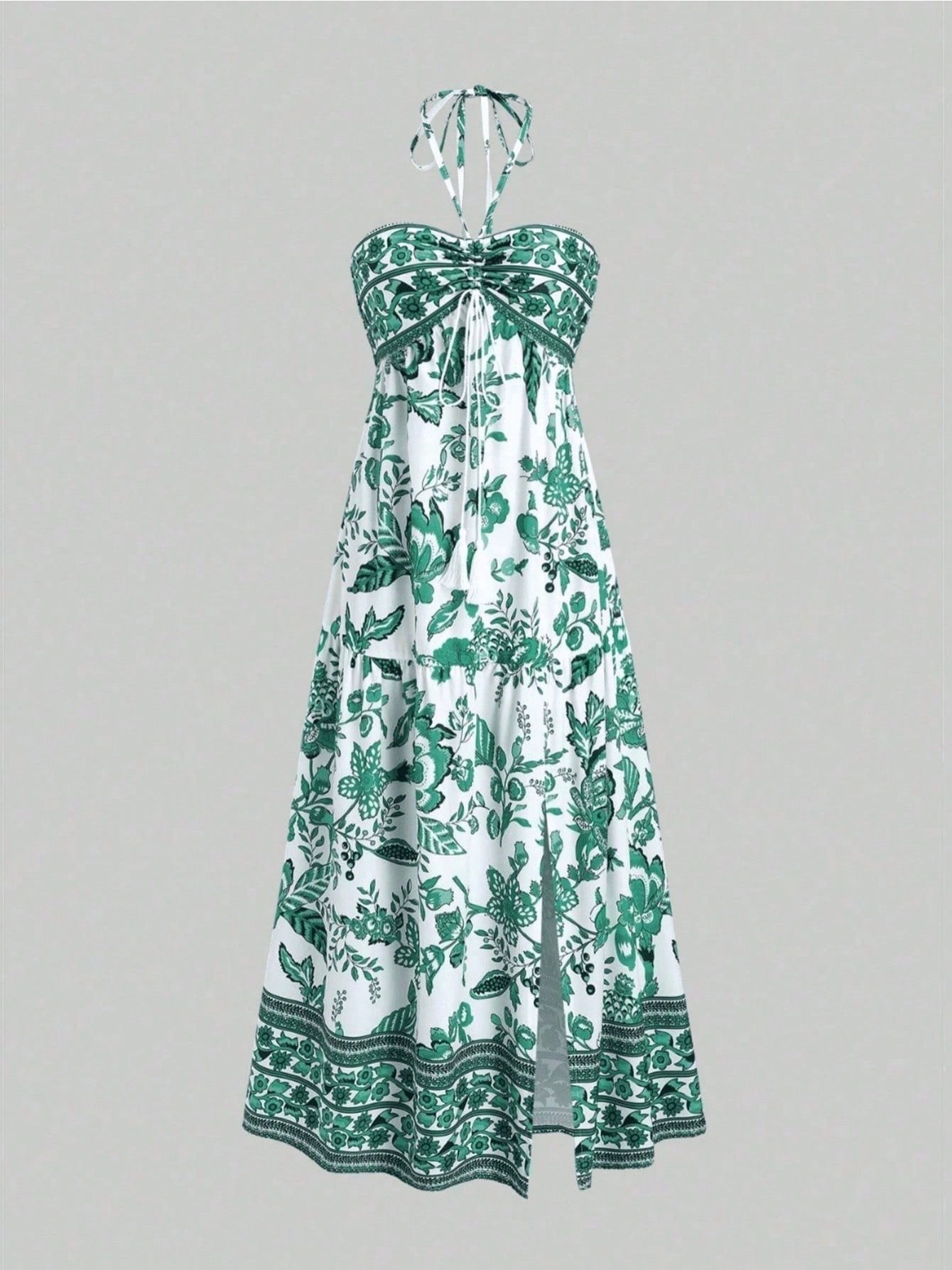 Vestido ISARA Estampado com Gola Halter – Estilo Fresco de Férias, Leve, Moderno e Perfeito para Looks Femininos Casuais