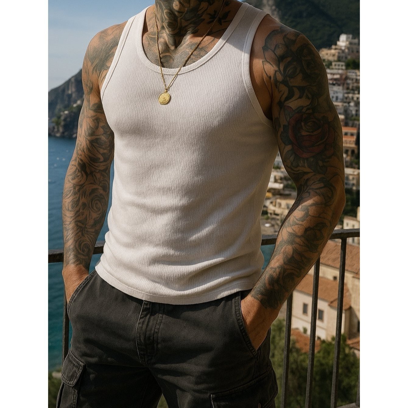 Regata Masculina Rendada Estilo Americano – Conforto, Estilo e Caimento Perfeito