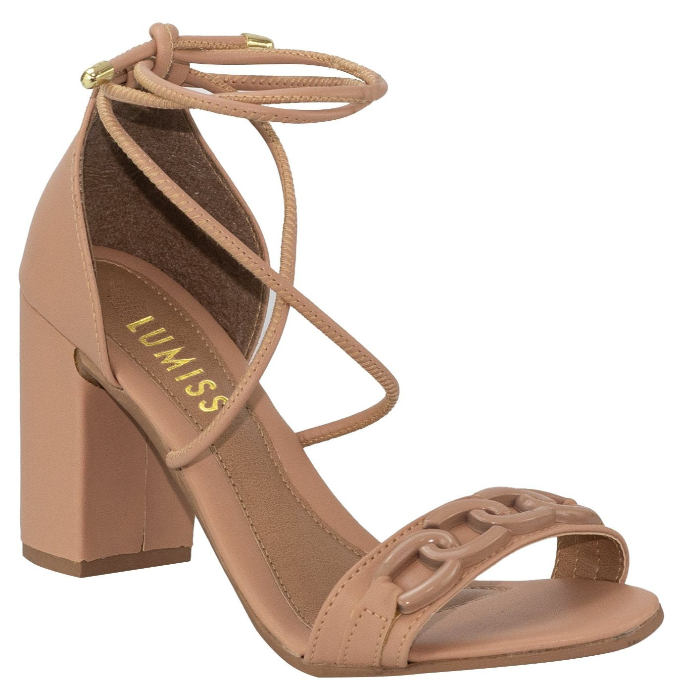 Sandália Feminina Lumiss Salto Alto Grosso – Confortável, com Corrente e Design Moderno Estilo Blogger