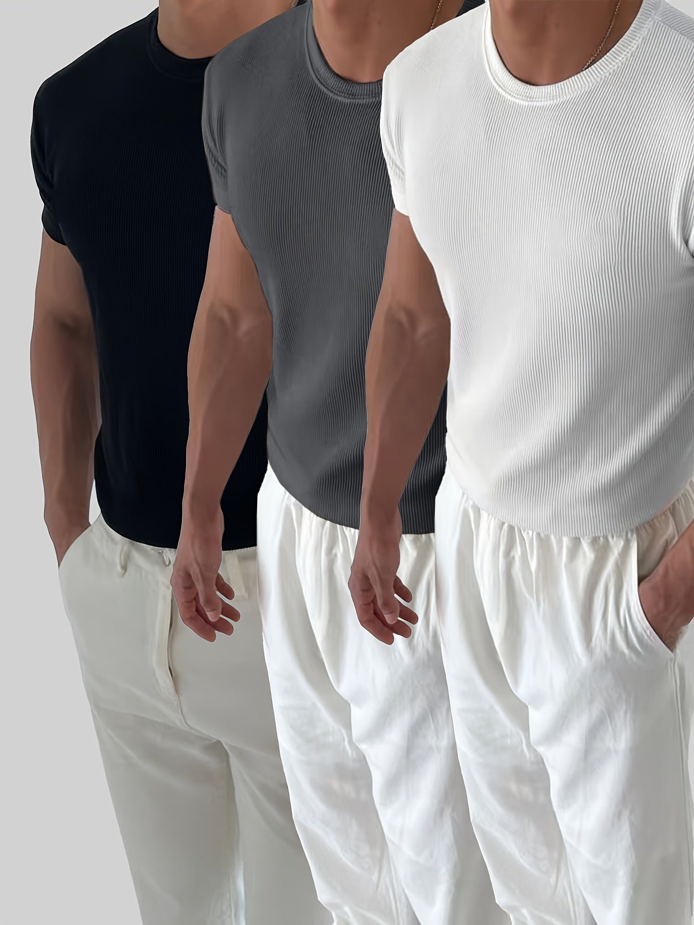 Kit 3 Camisetas Camisas Masculina Canelada Americana Blusa Americana Masculina Camisa Slim Americana Justa Ao Corpo