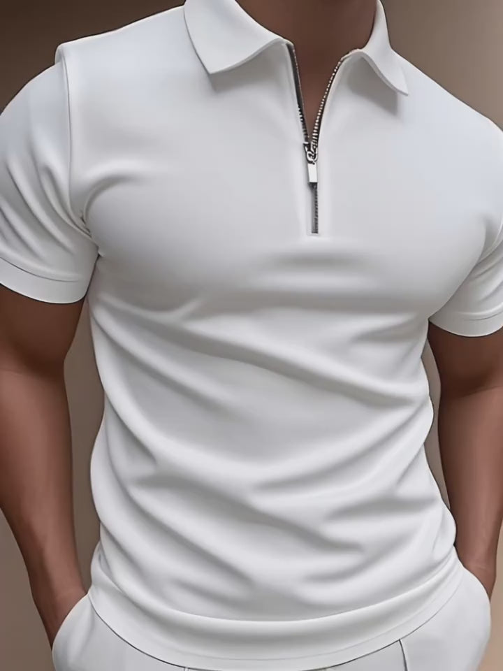 Camiseta Masculina com Meio Zíper – Preta, Leve, Elegante, Perfeita para Verão e Ocasiões Casuais